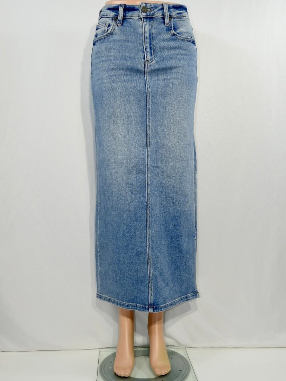 Hidden XS Maxi Jean Skirt Side Slit Distressed Blue Denim Womens HD5122-ML